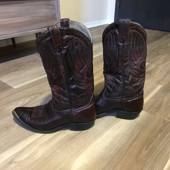 Bullrider Men's Burgundy/Brown Leather Western Boots Size 9 - Picture 4 of 6